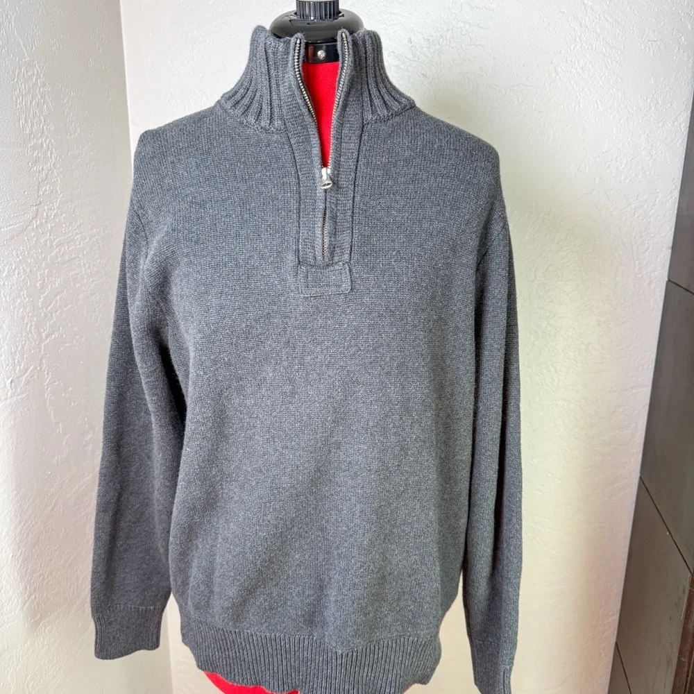 J.Crew Gray 1/4 Zip Mock Ribbed Neck 100% Cotton Sweater Size XL